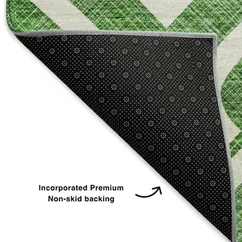 8' Emerald And Ivory Geometric Washable Round Rug With UV Protection