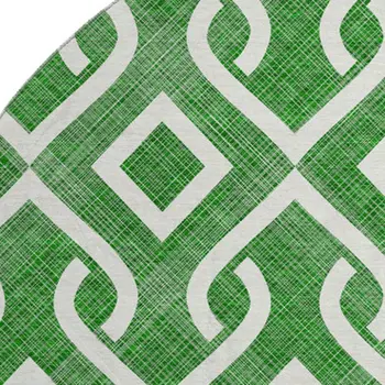 8' Emerald And Ivory Geometric Washable Round Rug With UV Protection
