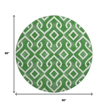 8' Emerald And Ivory Geometric Washable Round Rug With UV Protection