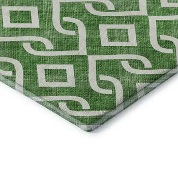 9' X 12' Emerald And Ivory Geometric Washable Area Rug With UV Protection