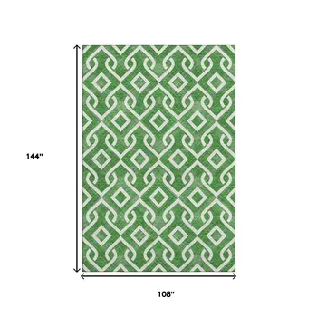 9' X 12' Emerald And Ivory Geometric Washable Area Rug With UV Protection