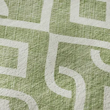 3' X 5' Green And Ivory Geometric Washable Area Rug With UV Protection
