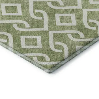 5' X 8' Green And Ivory Geometric Washable Area Rug With UV Protection