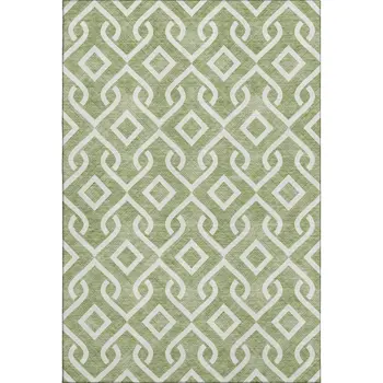 9' X 12' Green And Ivory Geometric Washable Area Rug With UV Protection