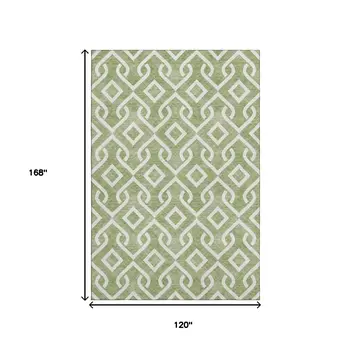 10' X 14' Green And Ivory Geometric Washable Area Rug With UV Protection