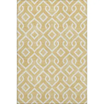 3' X 5' Gold And Ivory Geometric Washable Area Rug With UV Protection