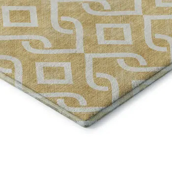 8' X 10' Gold And Ivory Geometric Washable Area Rug With UV Protection
