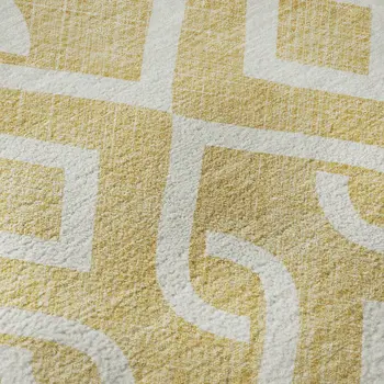 8' X 10' Gold And Ivory Geometric Washable Area Rug With UV Protection