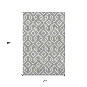 3' X 5' Gray And Ivory Geometric Washable Area Rug With UV Protection