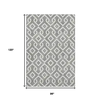 8' X 10' Gray And Ivory Geometric Washable Area Rug With UV Protection