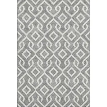 9' X 12' Gray And Ivory Geometric Washable Area Rug With UV Protection