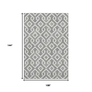 9' X 12' Gray And Ivory Geometric Washable Area Rug With UV Protection