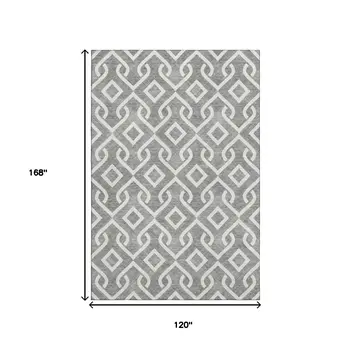 10' X 14' Gray And Ivory Geometric Washable Area Rug With UV Protection