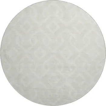 8' Ivory And Beige Geometric Washable Round Rug With UV Protection