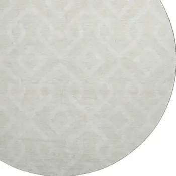 8' Ivory And Beige Geometric Washable Round Rug With UV Protection