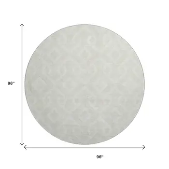 8' Ivory And Beige Geometric Washable Round Rug With UV Protection