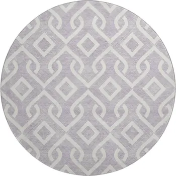 8' Lavender And Ivory Geometric Washable Round Rug With UV Protection