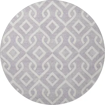 8' Lavender And Ivory Geometric Washable Round Rug With UV Protection