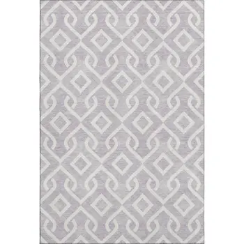8' X 10' Lavender And Ivory Geometric Washable Area Rug With UV Protection