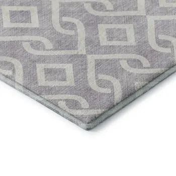8' X 10' Lavender And Ivory Geometric Washable Area Rug With UV Protection