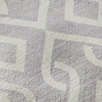 8' X 10' Lavender And Ivory Geometric Washable Area Rug With UV Protection