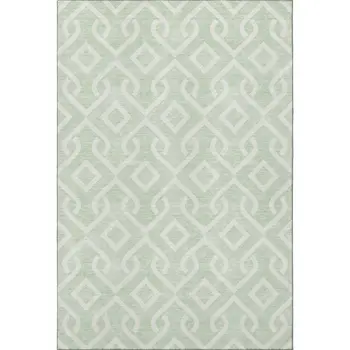 3' X 5' Mint Green And Ivory Geometric Washable Area Rug With UV Protection