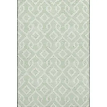 5' X 8' Mint Green And Ivory Geometric Washable Area Rug With UV Protection