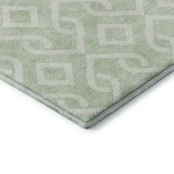 5' X 8' Mint Green And Ivory Geometric Washable Area Rug With UV Protection