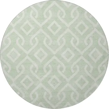 8' Mint Green And Ivory Geometric Washable Round Rug With UV Protection