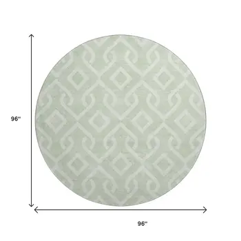8' Mint Green And Ivory Geometric Washable Round Rug With UV Protection