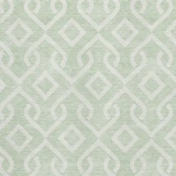 9' X 12' Mint Green And Ivory Geometric Washable Area Rug With UV Protection