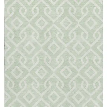 9' X 12' Mint Green And Ivory Geometric Washable Area Rug With UV Protection