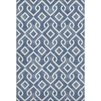 5' X 8' Navy Blue And Ivory Geometric Washable Area Rug With UV Protection