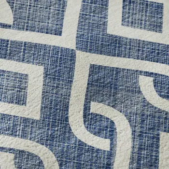 5' X 8' Navy Blue And Ivory Geometric Washable Area Rug With UV Protection