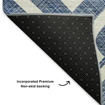 8' X 10' Navy Blue And Ivory Geometric Washable Area Rug With UV Protection