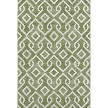 3' X 5' Olive Green And Ivory Geometric Washable Area Rug With UV Protection