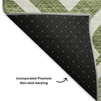 10' X 14' Olive Green And Ivory Geometric Washable Area Rug With UV Protection