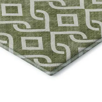 10' X 14' Olive Green And Ivory Geometric Washable Area Rug With UV Protection