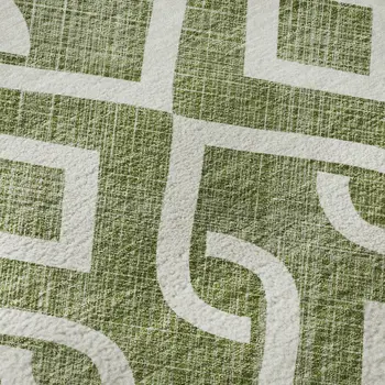 10' X 14' Olive Green And Ivory Geometric Washable Area Rug With UV Protection