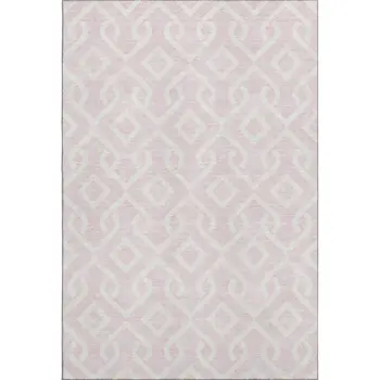 9' X 12' Pink And Ivory Geometric Washable Area Rug With UV Protection