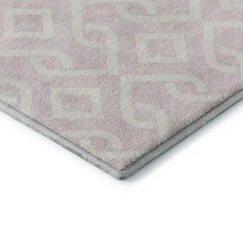 9' X 12' Pink And Ivory Geometric Washable Area Rug With UV Protection