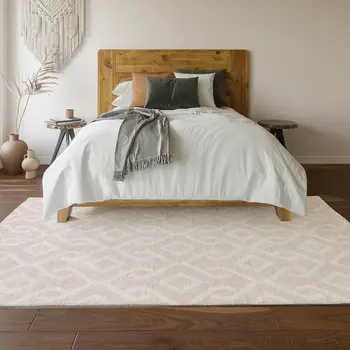 9' X 12' Pink And Ivory Geometric Washable Area Rug With UV Protection