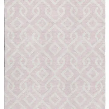 9' X 12' Pink And Ivory Geometric Washable Area Rug With UV Protection