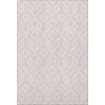 10' X 14' Pink And Ivory Geometric Washable Area Rug With UV Protection
