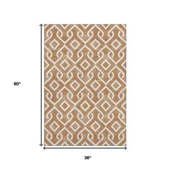 3' X 5' Chili Red And Ivory Geometric Washable Area Rug With UV Protection