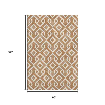 5' X 8' Chili Red And Ivory Geometric Washable Area Rug With UV Protection