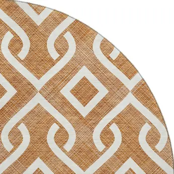 8' Chili Red And Ivory Geometric Washable Round Rug With UV Protection