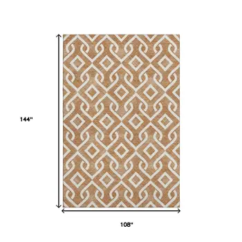9' X 12' Chili Red And Ivory Geometric Washable Area Rug With UV Protection