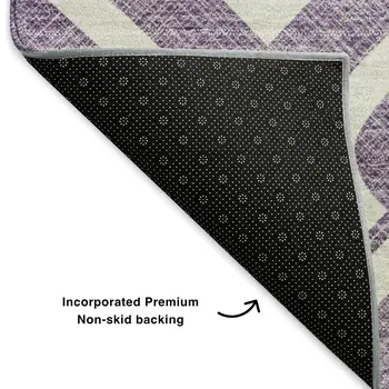 8' Purple And Ivory Geometric Washable Round Rug With UV Protection