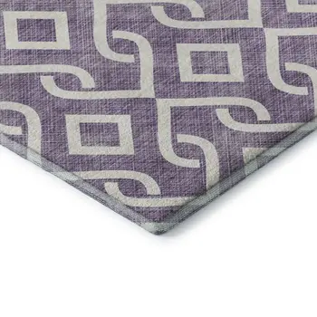 8' Purple And Ivory Geometric Washable Round Rug With UV Protection